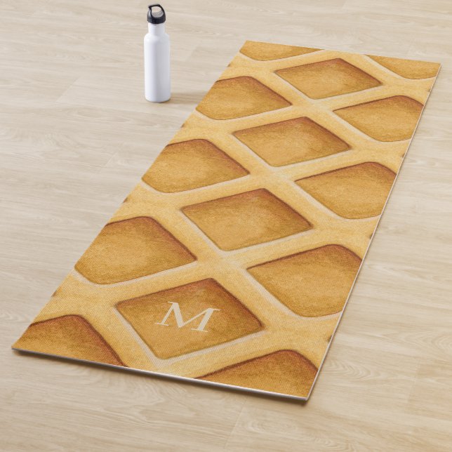 Cute Fun Waffle Pattern Monogram Yoga Mat (In Situ)