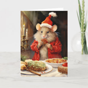 Cute Fun Watercolor Christmas Mouse Holiday Card