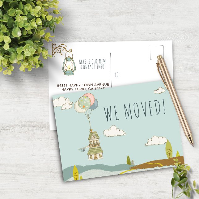 Cute Fun We Moved | Balloon House Announcement Postcard (Cute Fun We Moved | Balloon House Announcement Postcard)