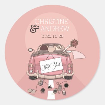 Cute Fun Wedding Thank You Personalized Classic Round Sticker by riverme at Zazzle