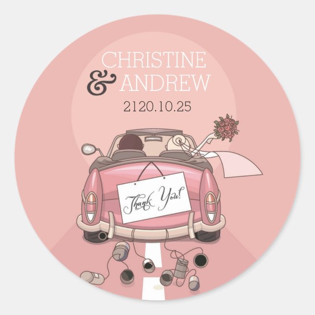 Cute Fun Wedding Thank You Personalized Classic Round Sticker (Front)