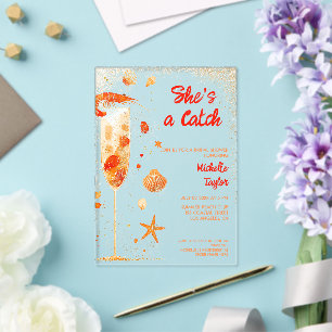 Cute Fun Whimsical Quirky Coastal Shrimp Lobster Acrylic Invitations