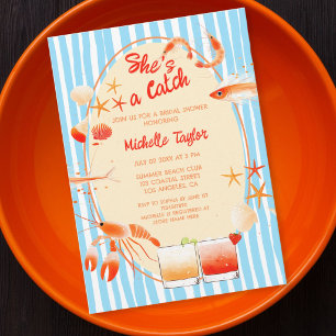 Cute Fun Whimsical Quirky Coastal Shrimp Lobster Invitation
