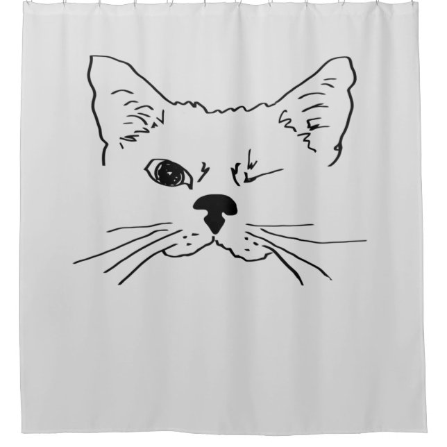 Cute Fun Winking Cat Drawing Animal art Shower Curtain (Front)