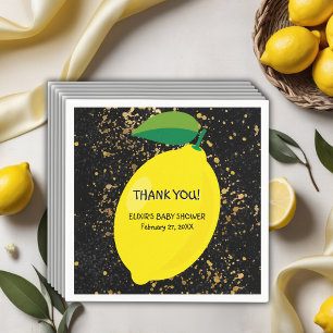 Cute Fun Yellow Lemon Gold Glitters Baby Shower Napkins