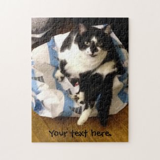Cute Fun Your Text Tuxedo Cat Christmas Puzzle