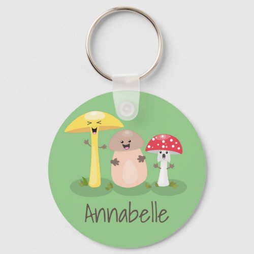 Cute fungi mushrooms and toadstools cartoon keychain