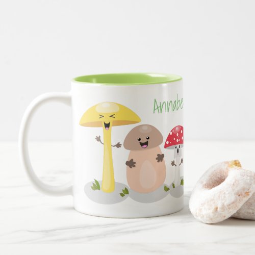 Cute fungi mushrooms and toadstools cartoon Two_Tone coffee mug