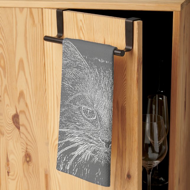 Cute Funky Cat Kitten Eyes Face Sketch Kitchen Towel (Thirds Fold)
