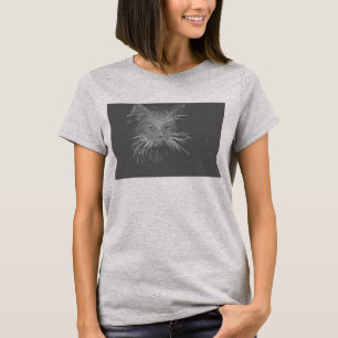 Cute Funky Cat Kitten Eyes Face Sketch T-Shirt