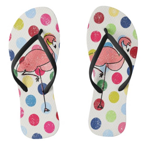 Cute Funky Flamingos Colorful Polka Dots Flip Flops