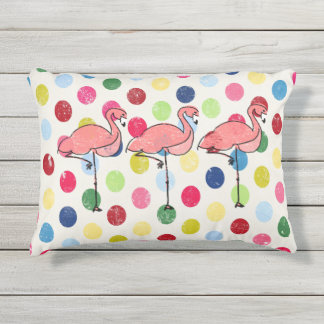 Cute Funky Flamingos Colorful Polka Dots Outdoor Pillow