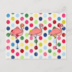 Cute Funky Flamingos Colorful Polka Dots Postcard
