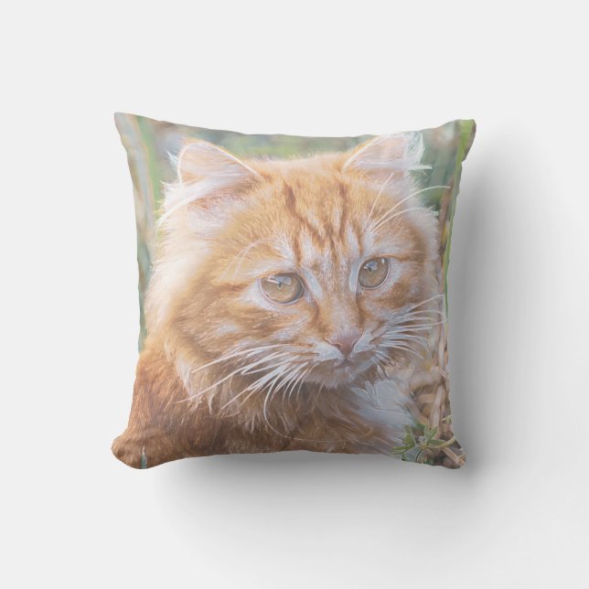 Cute Funky Ginger Cat Kitten Painting Throw Pillow (Front)