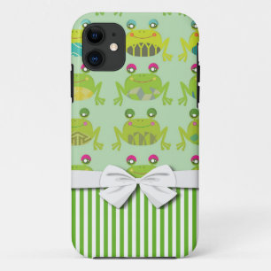 cute funky happy frogs and stripes iPhone 11 case