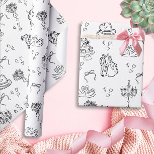 Cute Funky Whimsical Hand Drawn Wedding Wrapping Paper