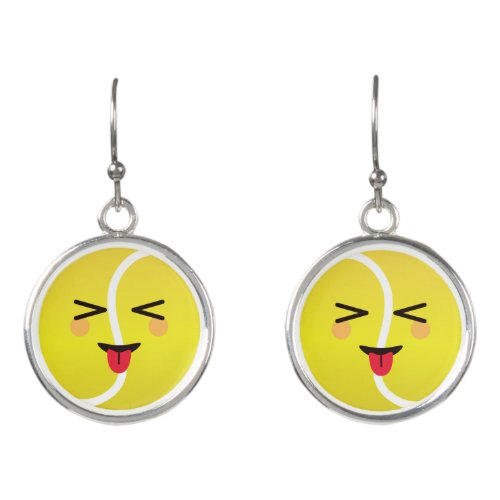 Cute Funky Yellow Kawaii Tennis Ball Sporty Happy  Earrings