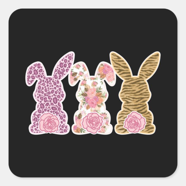 Cute & Funny 3 Little Easter Bunnies - Easter Gift Square Sticker (Front)