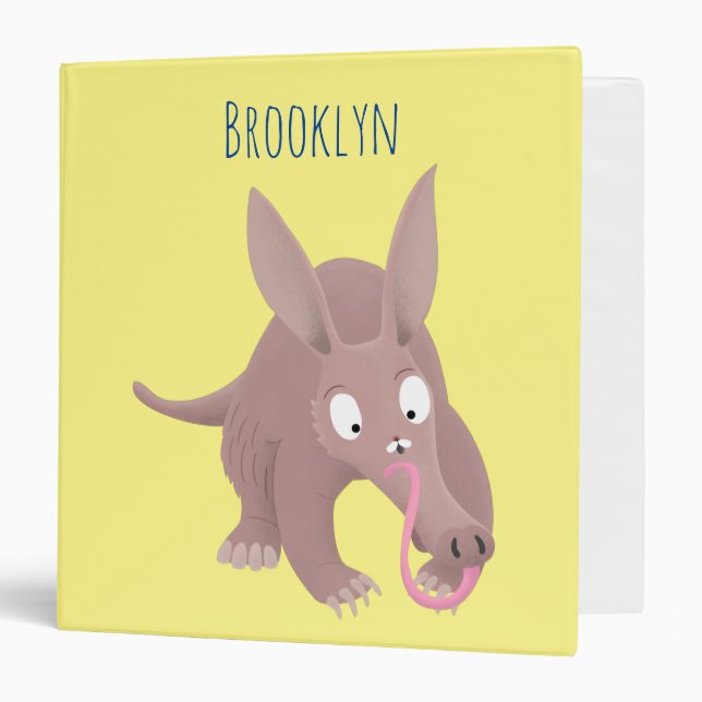 Cute funny aardvark cartoon 3 ring binder (Front/Inside)