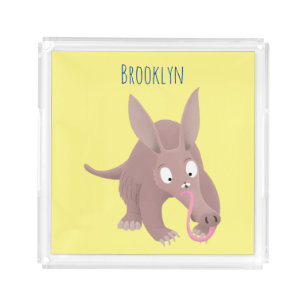 Cute funny aardvark cartoon acrylic tray