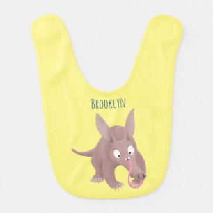 Cute funny aardvark cartoon baby bib