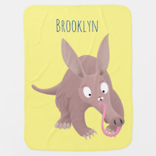 Cute funny aardvark cartoon baby blanket