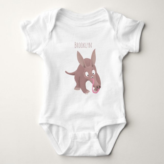 Cute funny aardvark cartoon baby bodysuit (Front)