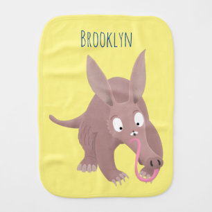 Cute funny aardvark cartoon baby burp cloth