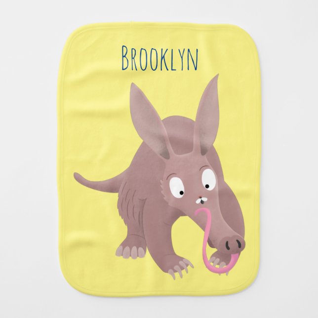 Cute funny aardvark cartoon baby burp cloth (Front)