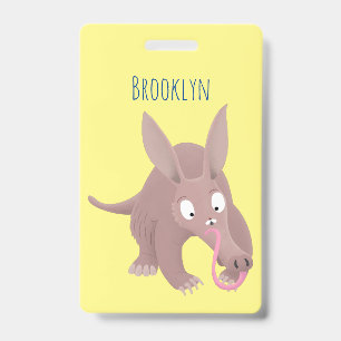 Cute funny aardvark cartoon badge