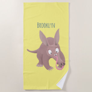 Cute funny aardvark cartoon beach towel