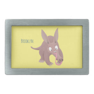 Cute funny aardvark cartoon belt buckle
