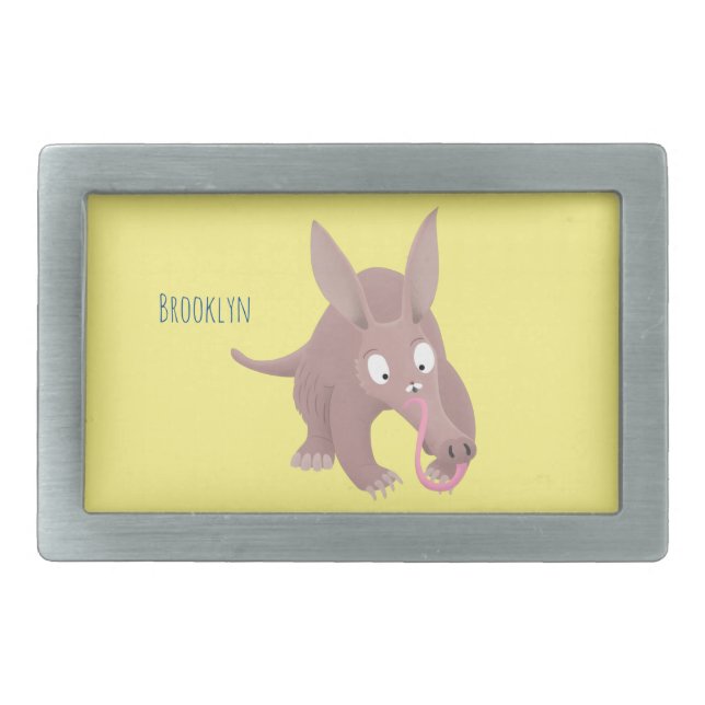 Cute funny aardvark cartoon belt buckle (Front)