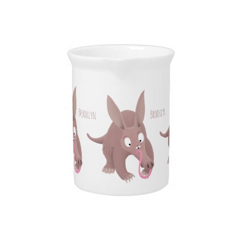 Cute funny aardvark cartoon beverage pitcher