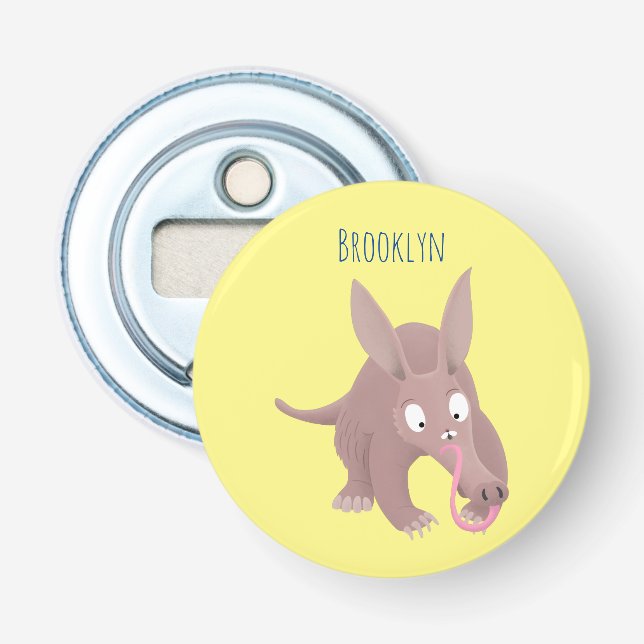 Cute funny aardvark cartoon bottle opener (Front)