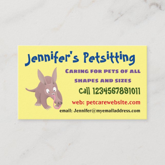Cute funny aardvark cartoon business card (Front)