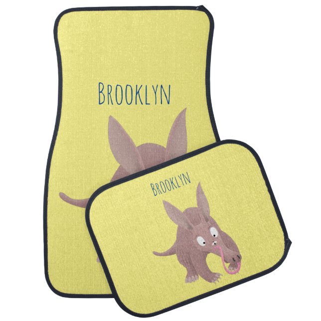 Cute funny aardvark cartoon car floor mat (Set)