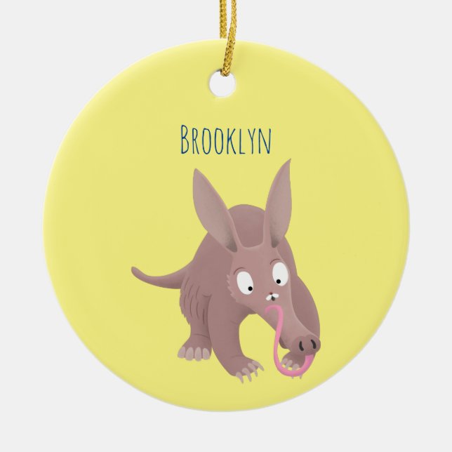 Cute funny aardvark cartoon ceramic ornament (Front)