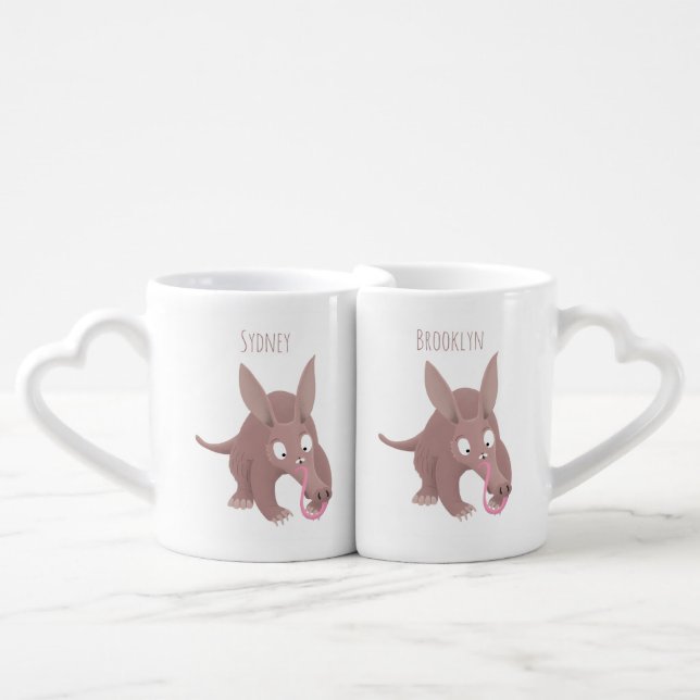 Cute funny aardvark cartoon coffee mug set (Front Nesting)