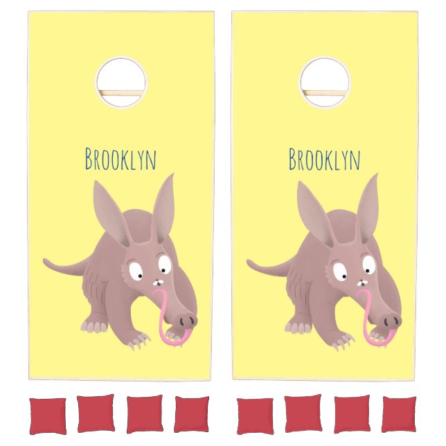 Cute funny aardvark cartoon cornhole set (Set)