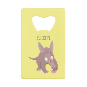 Cute funny aardvark cartoon credit card bottle opener