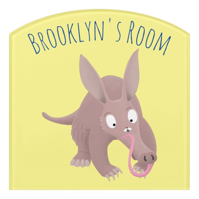Cute funny aardvark cartoon door sign (Contour Front)