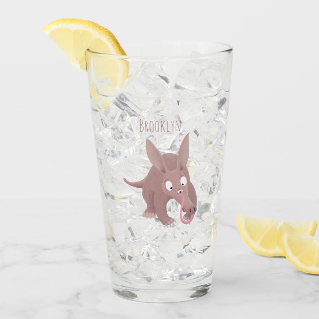 Cute funny aardvark cartoon glass (Front Ice)