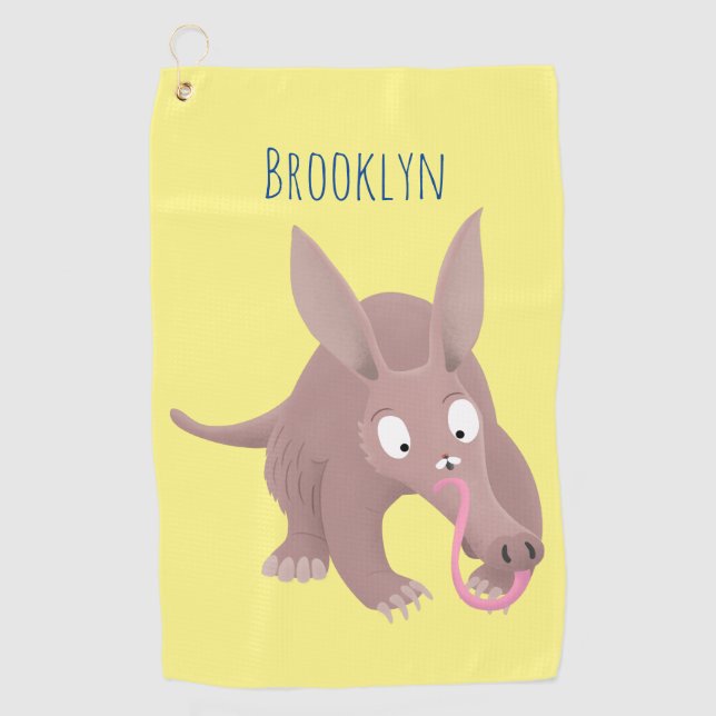 Cute funny aardvark cartoon golf towel (Front)