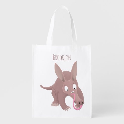 Cute funny aardvark cartoon grocery bag