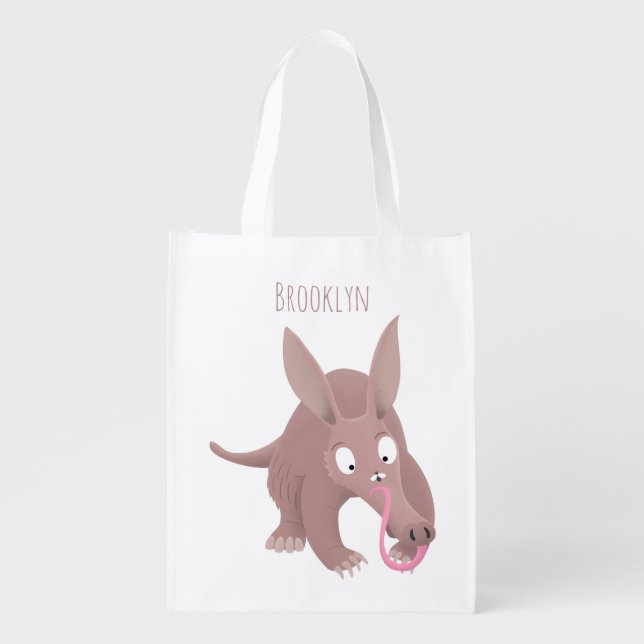 Cute funny aardvark cartoon grocery bag (Front)