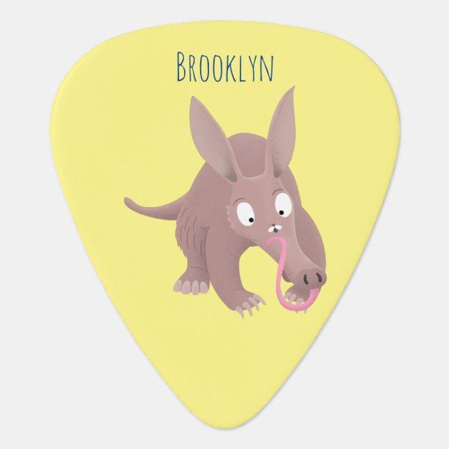 Cute funny aardvark cartoon guitar pick (Front)