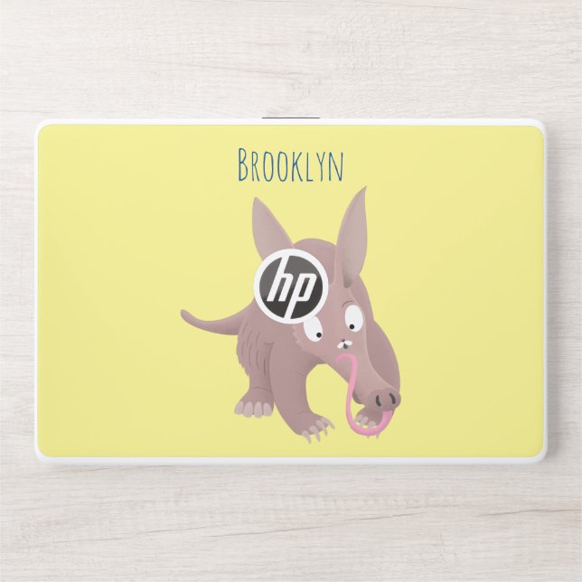 Cute funny aardvark cartoon HP laptop skin (Front)