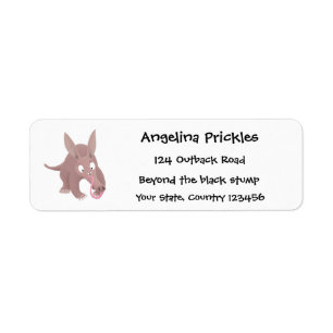 Cute funny aardvark cartoon label