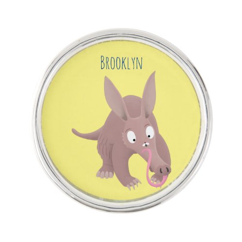 Cute funny aardvark cartoon lapel pin